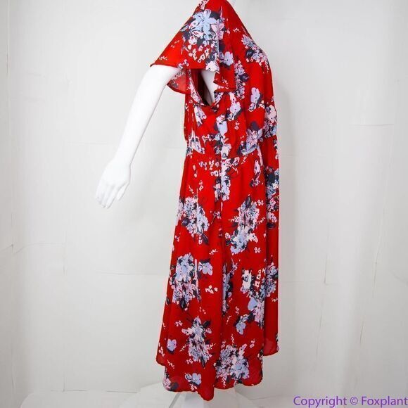 Modcloth Fits of Bliss Midi Floral Wrap red Dress, 3X - Picture 12 of 16